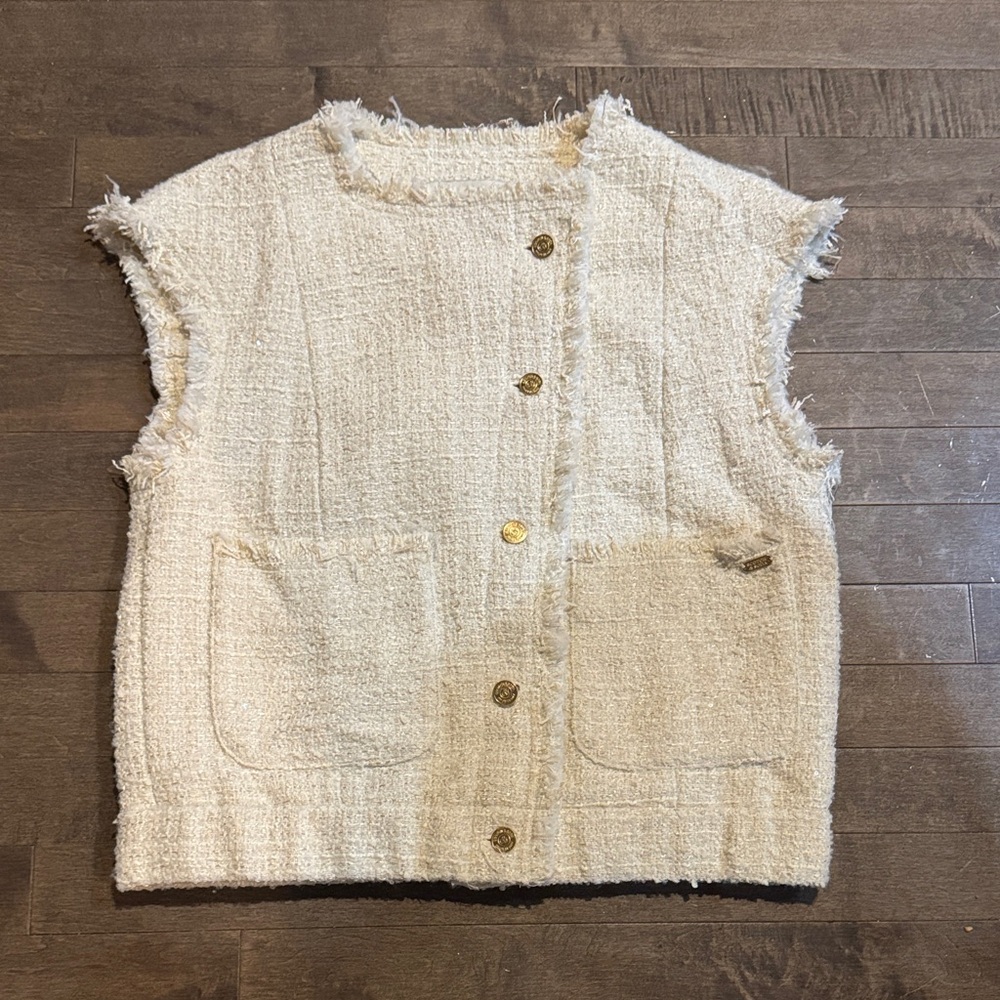 NWT Scotch & Soda Cream Tweed Vest with Metallic Accents